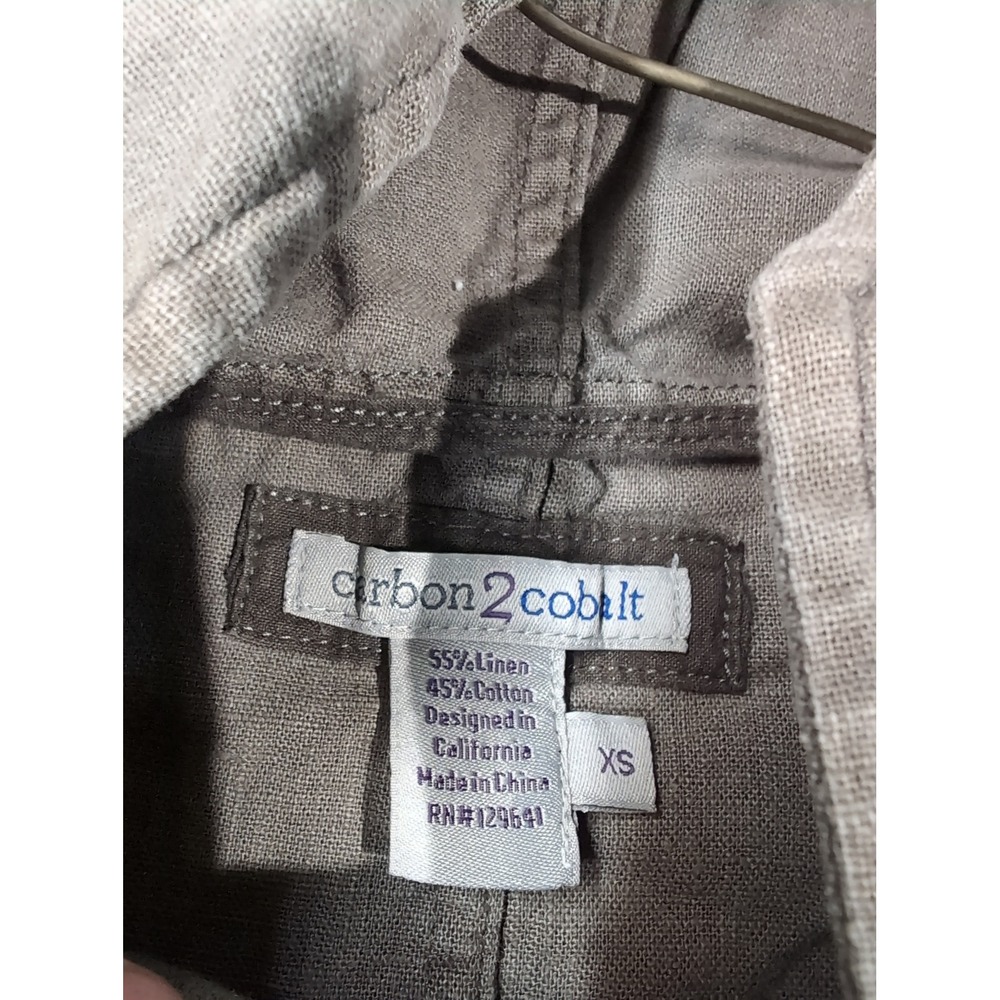 Carbon 2 Cobalt Womens Linen Cotton Hooded Jacket Taupe Grey Drawstring XS - Picture 2 of 7